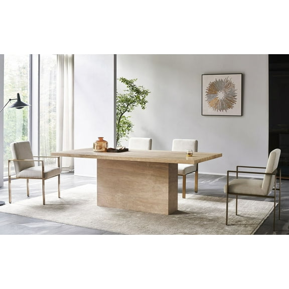 Mofit Home, Modern, Elegant, Light Brown Travertine, Travertine+Wood+Metal, Accent Dining Table, Furniture for Dining Room, Dining Room, 1pc, T-shaped