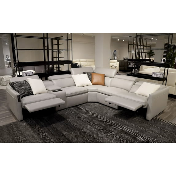 Mofit Home, PONENTE 6PC MODERN MOTION RECLINING SECTIONAL, Living room, Furniture for Living Room, Florida Grey, Top Grain Italian Leather