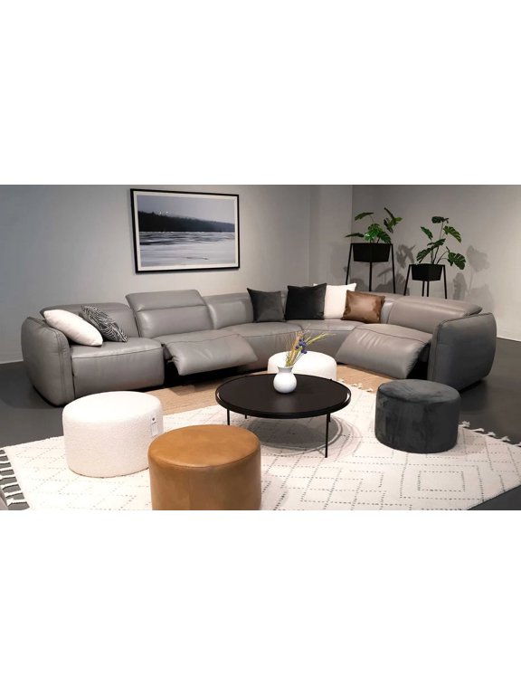 ,Snowdrop Modern Motion Reclining Sectional Sofa, Living room, Furniture for Living Room,Leather, Grey