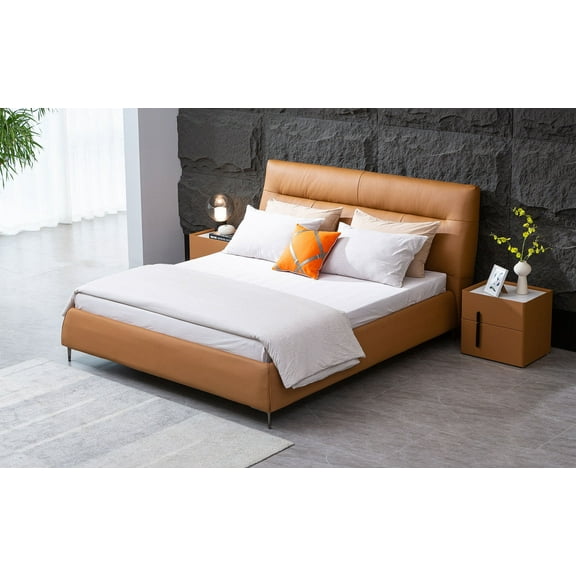 Mofit Home, Zephyr Modern Leather Platform Bed - Luxurious Bedroom Furniture with Genuine Leather Upholstery, King Size, Sturdy Steel Frame, and Elegant Design - Easy Assembly