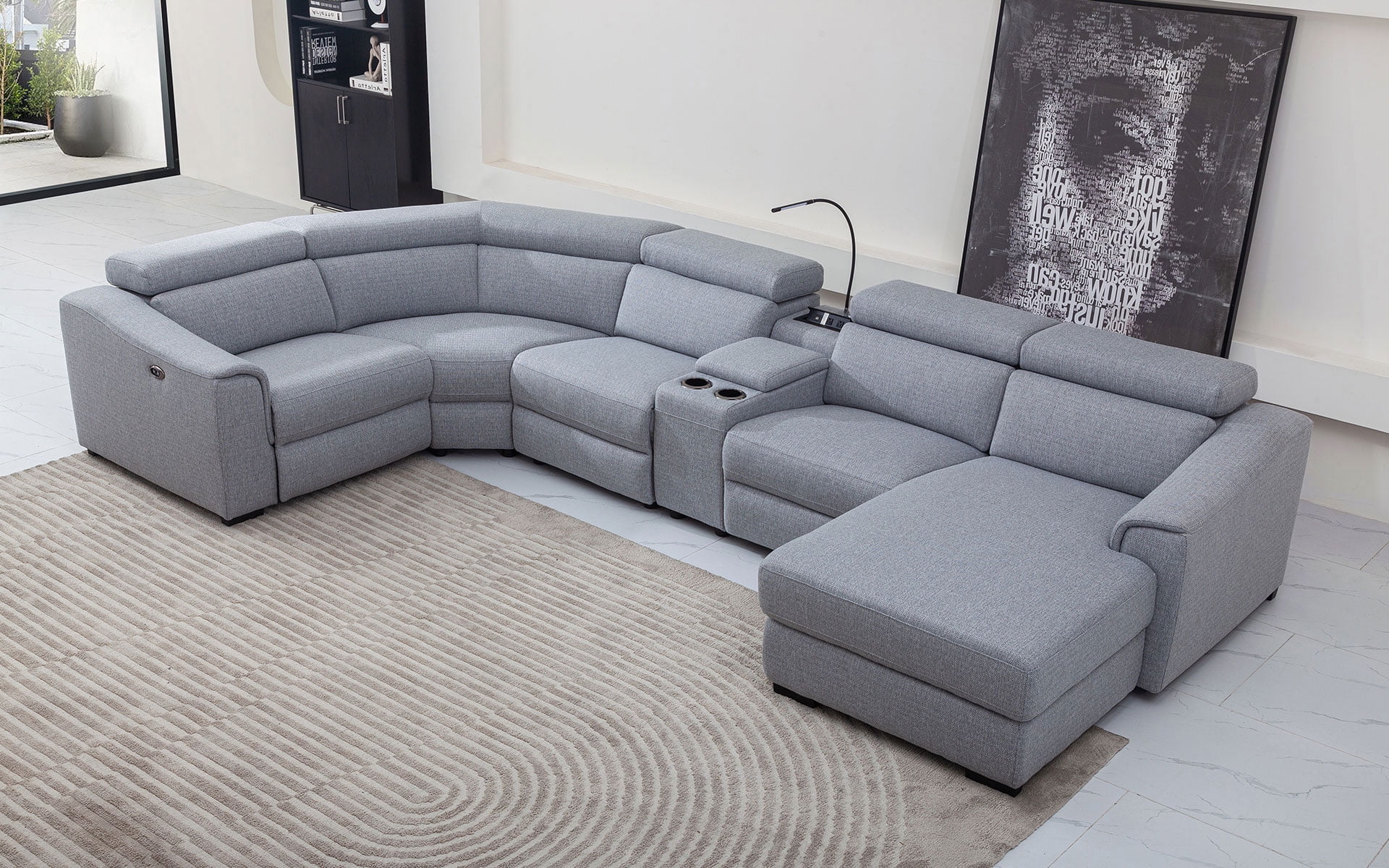 MofitHome,Living Room, Lynn 6PCS Modern Motion Reclining Sectional with