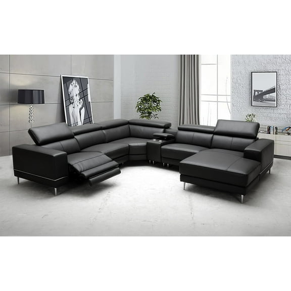 MofitHome,Spencer 6-Pieces Genuine Leather Sectional with Recliner