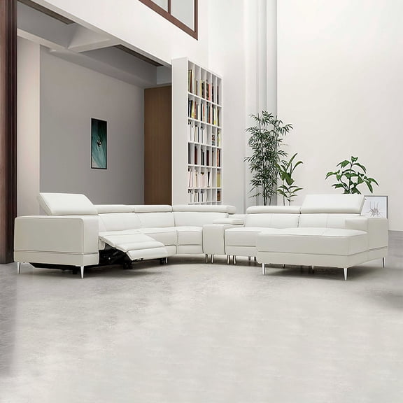 MofitHome,Spencer 6-Pieces Genuine Leather Sectional with Recliner