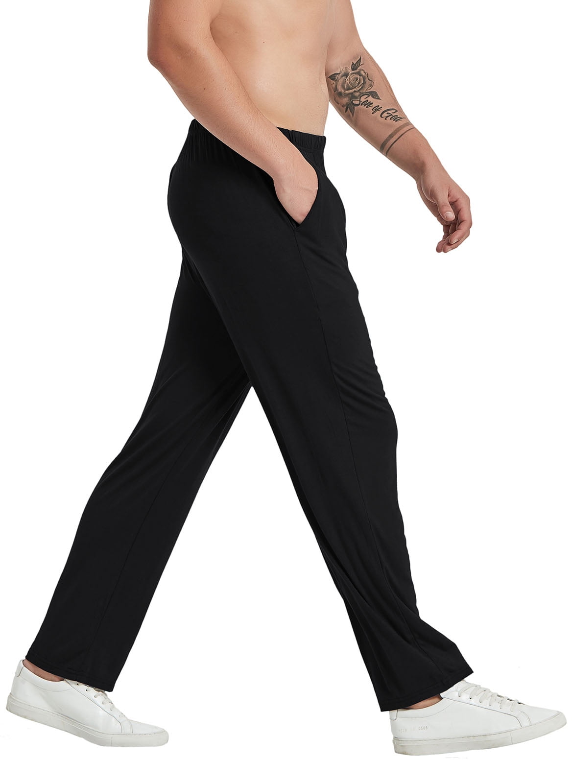 Mofiz Men Super Soft Modal Sleep Pants Stretch Pajama Pants Black L