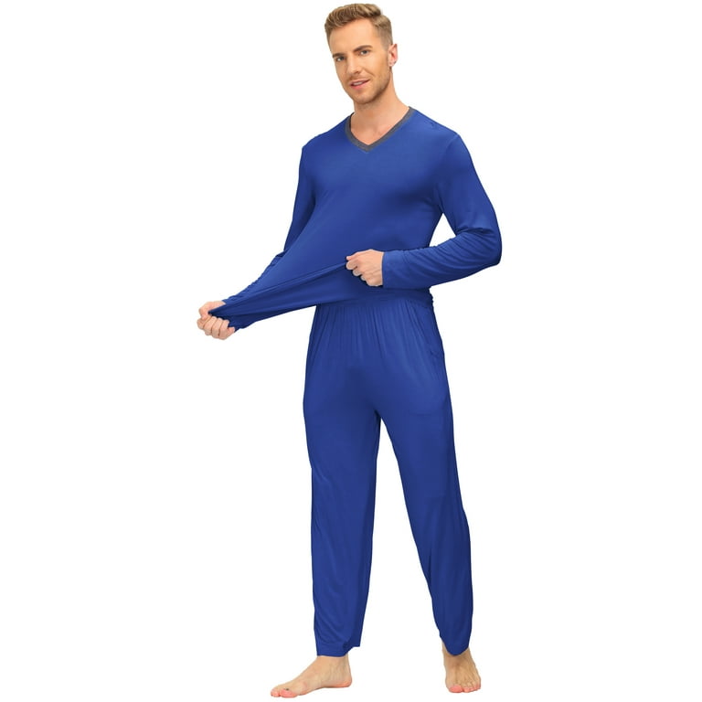 Mofiz Mens Pajamas Set Cozy Long Sleeve Sleepwear Color Sky blue Size M 2XL Walmart