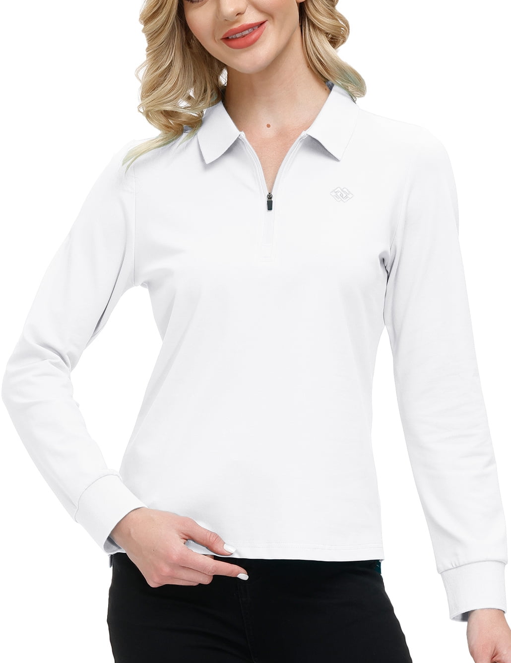 Mofiz Women's Golf Polo Shirt Long Sleeves Zip Up Sport