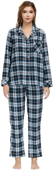 Pyjama D’hiver Femme MoFiz – Ensemble 2 Pièces à Carreaux, Pantalon à Cordon – Long, Confortable, Chaud