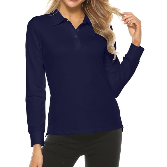 Mofiz Womens Long Sleeve Golf Polo Shirts Lightweight Quick Dry Moisture Wicking Athletic Tennis Sports Tops 3-Button Royal blue 2XL