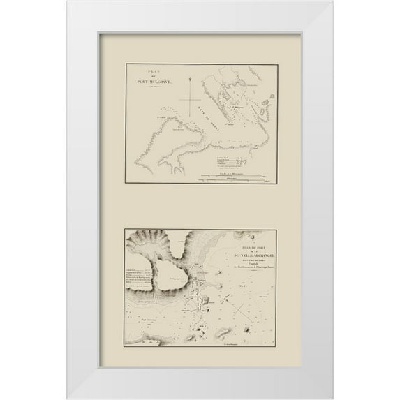 Mofras 21x32 White Modern Wood Framed Museum Art Print Titled - Port Mulgrave, Nouvelle Archangle Alaska
