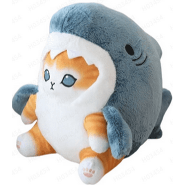 Mofusand Cute Shark Cat Plush Toy, 8'' Cat Face Shark Stuffed Animal Plushies Doll, Kawaii Soft Stuffed Cat Shark Pillow for Boys and Girls Birthday Gift (Blue)