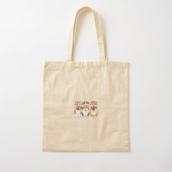 Mofusand Holding Flowers Cotton Tote Bag Canvas Tote Bag, Family Gift For Mother, Her