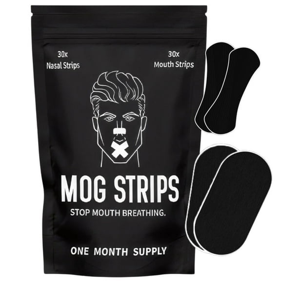 Mog Strips for Sleep - (1 Month Supply), 30 Mouth Tape 30 Nose Strips Snoring Relief & Nasal Breathing Aid for Yoga/Gym