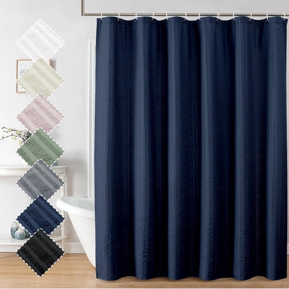 72x72 Navy Blue Fabric Shower Curtain, Polyester Bathroom Curtain with 12 Holes, Hotel Spa Style, Quick Dry, Machine Washable, Navy Blue
