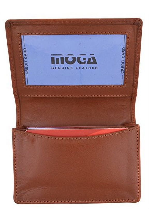 Genuine Leather Business Card Holder Name Card Case Credit Card Wallet with ID Window (Tan)