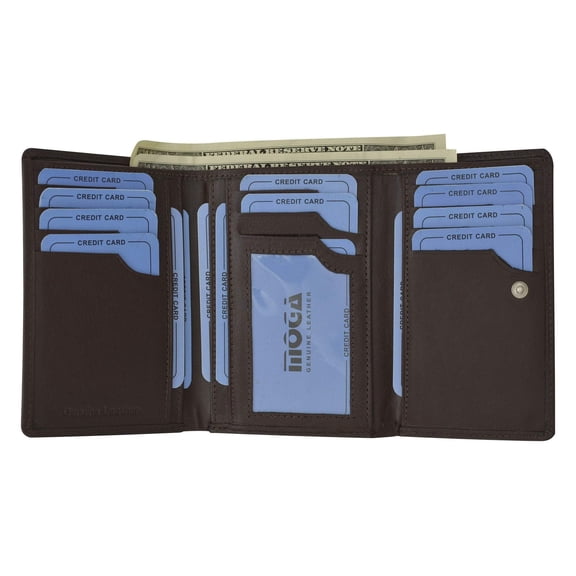 Moga High End Leather Trifold Credit Card ID Holder Wallet with Zippered Pocket 94014