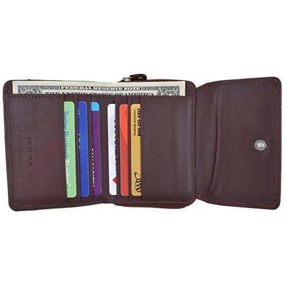 Moga Ladies Genuine Leather Trifold ID Card Holder Wallet With Zippered Compartment Women