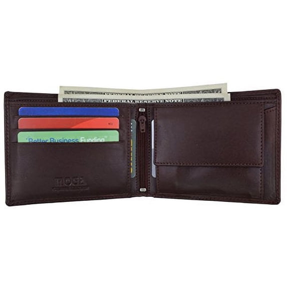 Moga Large Men's Genuine Leather Bifold Wallet With Coin Pouch (1, Brown)