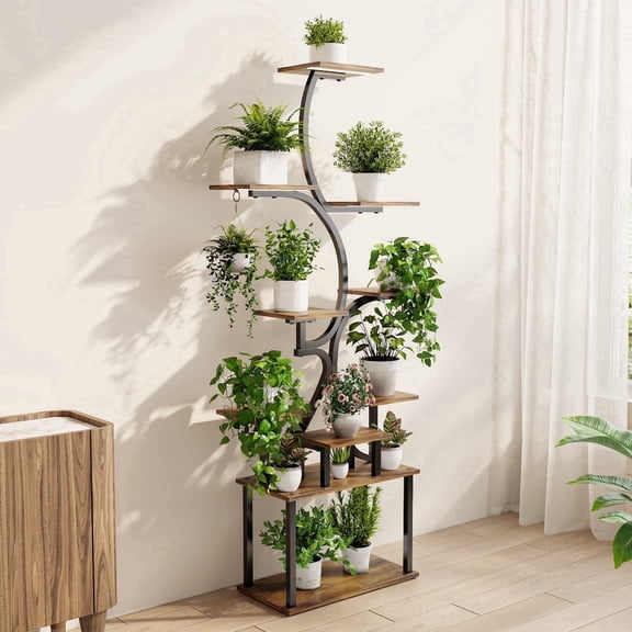 Plant Stand with Grow Lights, Mogaath 62" Tall Plant Shelf Indoor,10 Tier Display Rack, C-Shape Metal Flower Holder for Home Living Room Office