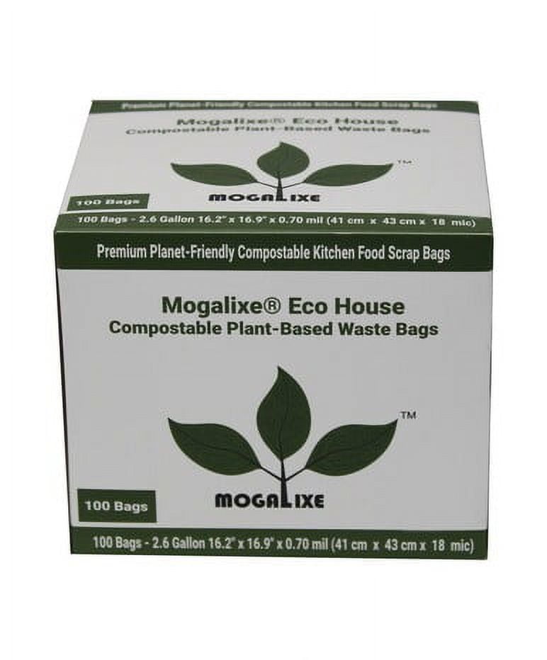 Mogalixe Certified 2.6-3 Gallon Compostable Biodegradable Plant-Based Trash Bags / Kitchen Food Scrap Waste Bags (100 Bags)