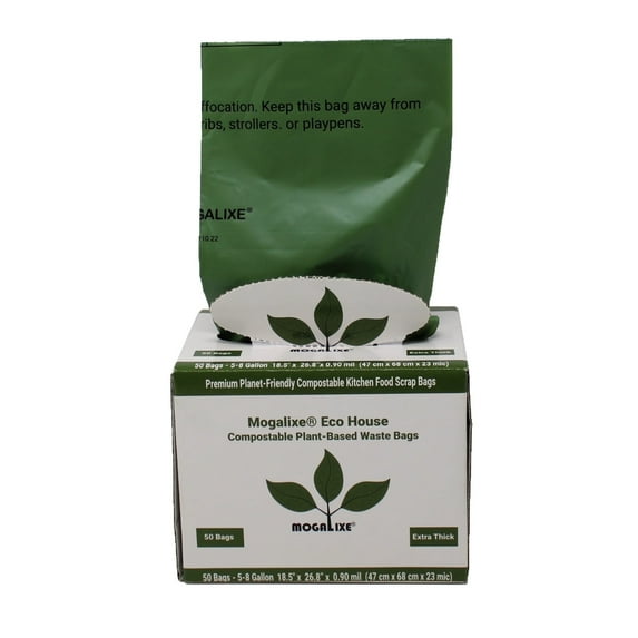 Mogalixe Compostable Trash Bags - 5 Gallon (50 Count) - Unscented - Certified Compostable