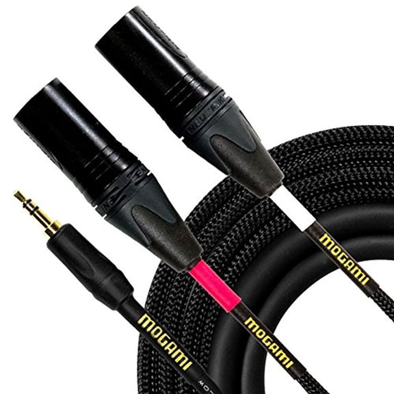 Mogami Gold 3.5-2XLRM-10 Stereo Audio Y-Adapter Cable, 3.5mm TRS Plug to Dual XLR-Male Plugs, Gold Contacts, Straight Connectors, 10 Foot