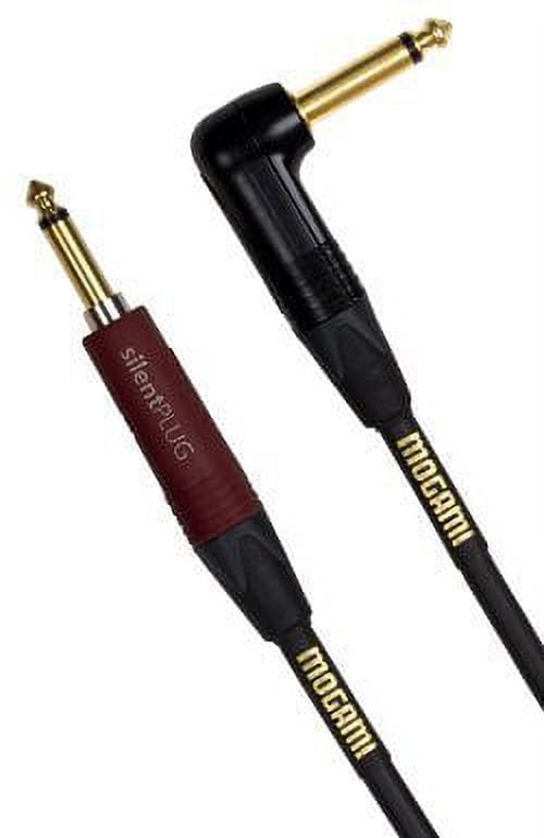 Mogami GOLD INSTRUMENT SILENT S-18R Instrument Cable, Gold 1/4" TS Right Angle Plug Connector with Straight Neutrik silentPLUG, 18 ft.