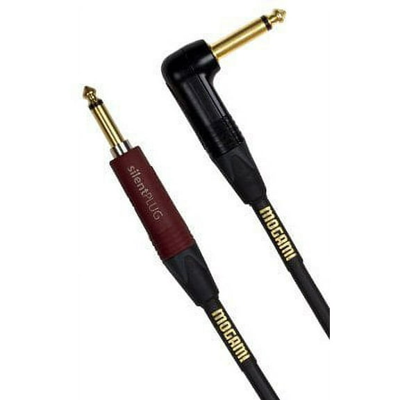 Mogami GOLD INSTRUMENT SILENT S-18R Instrument Cable, Gold 1/4" TS Right Angle Plug Connector with Straight Neutrik silentPLUG, 18 ft.