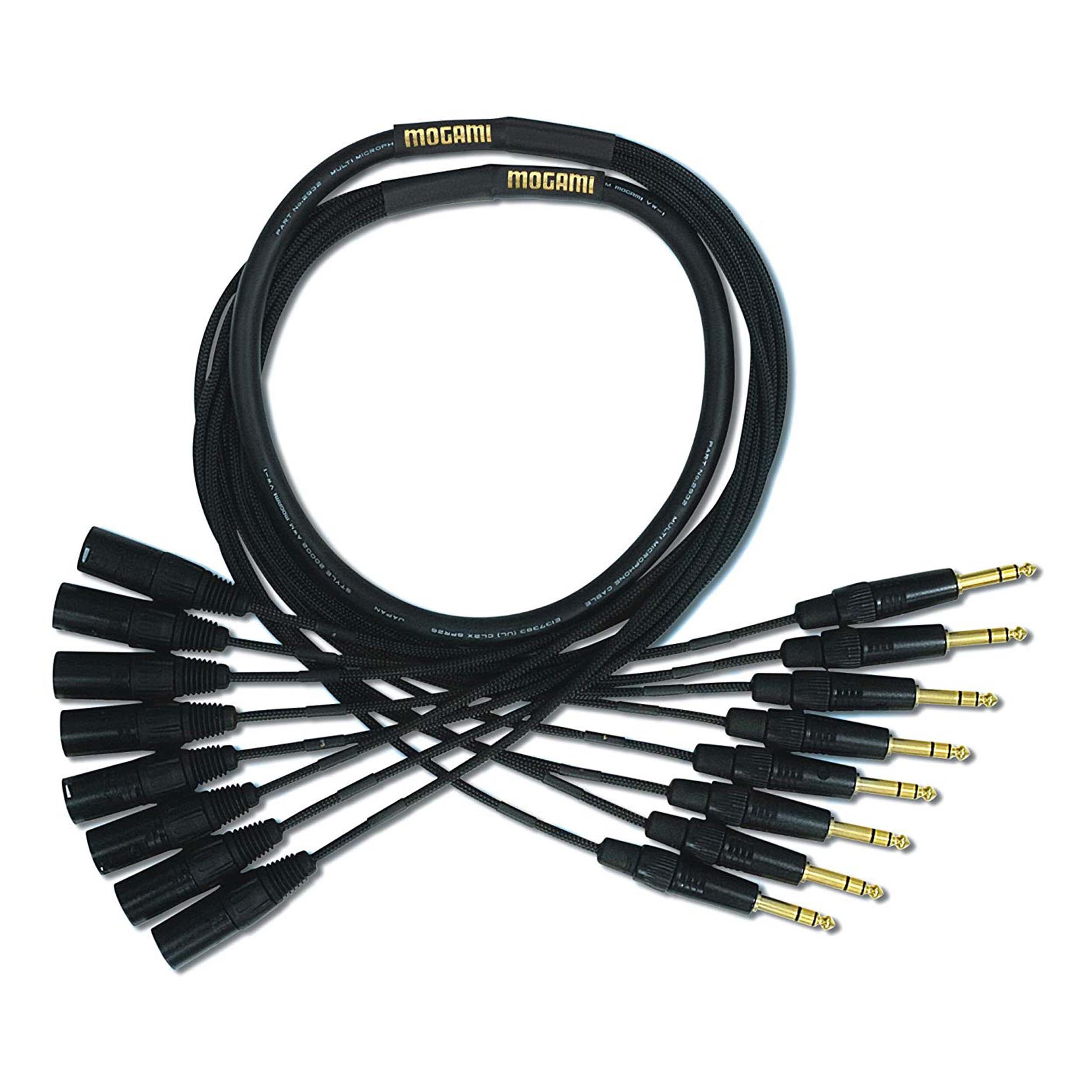 Mogami Gold 8 TRS-XLRM-15 Audio Adapter Snake Cable, 8 Channel Fan-Out, 1/4" TRS Male Plug to XLR-Male, Gold Contacts, Straight Connectors, 15 Foot