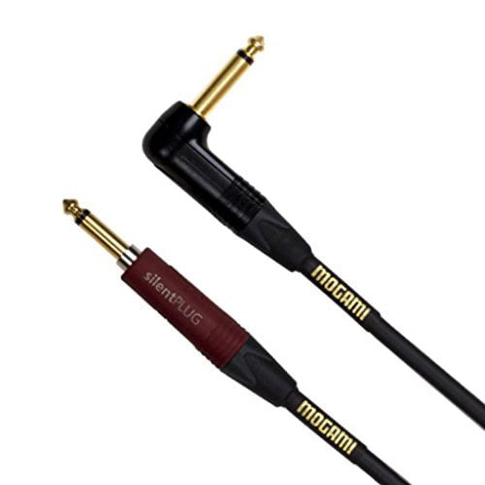 Mogami Gold INST Silent S25R Guitar Instrument Cable, 14" TS Male Plugs, Gold Contacts, Straight silentPLUG to Right Angle Connectors, 25 Foot