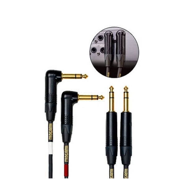 Mogami Gold Key SB-10R Balanced Stereo Keyboard Instrument Cable, 1/4" TRS Male Plugs, Gold Contacts, Dual Right Angle to Dual Straight Connectors, 10 Foot.