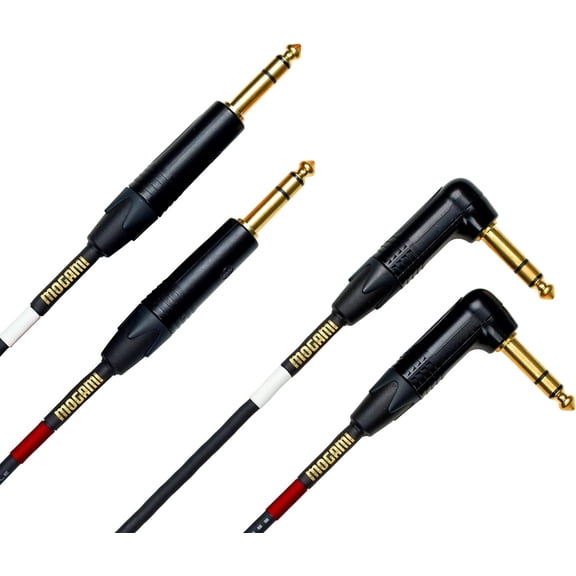 Mogami Gold Key SB-15R Balanced Stereo Keyboard Instrument Cable, 1/4" TRS Male Plugs, Gold Contacts, Dual Right Angle to Dual Straight Connectors, 15 Foot