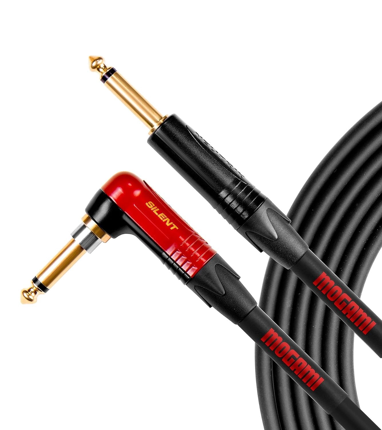 Mogami OD GTR-20 Silent R Overdrive Guitar Instrument Cable, 1/4 TS Male Plugs, Gold Contacts, Right Angle silentPLUG to Straight Connectors, 20 Foot