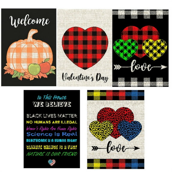 Mogarden 5-Pack Seasonal Garden Flag Set 12x18 Double Sided Burlap Yard Flags
