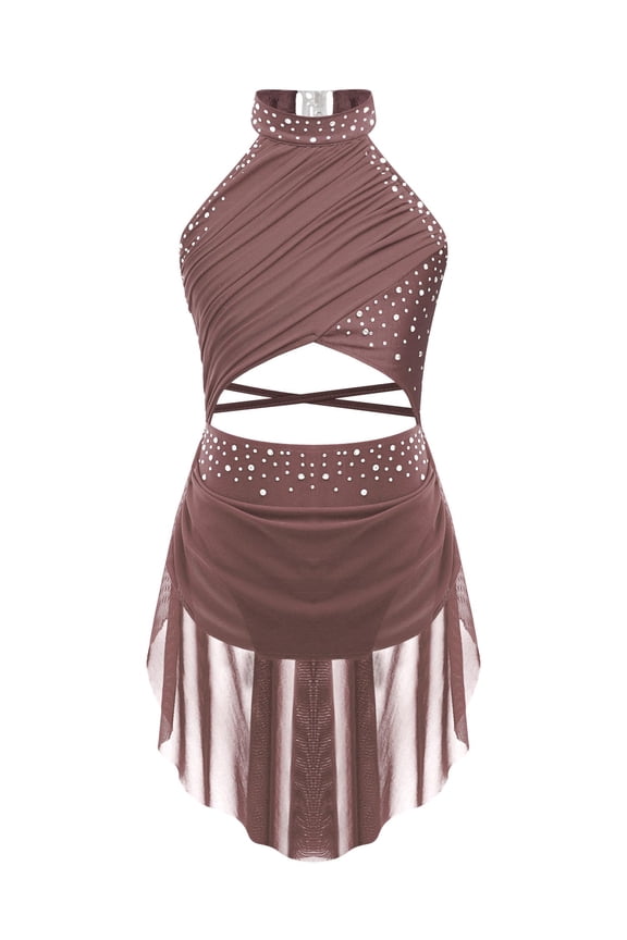 Big Girl's Camisole Lyrical Dance Dress Ballet Gymnastics Skirted Leotard Latin Jazz Modern Dusty Pink 6