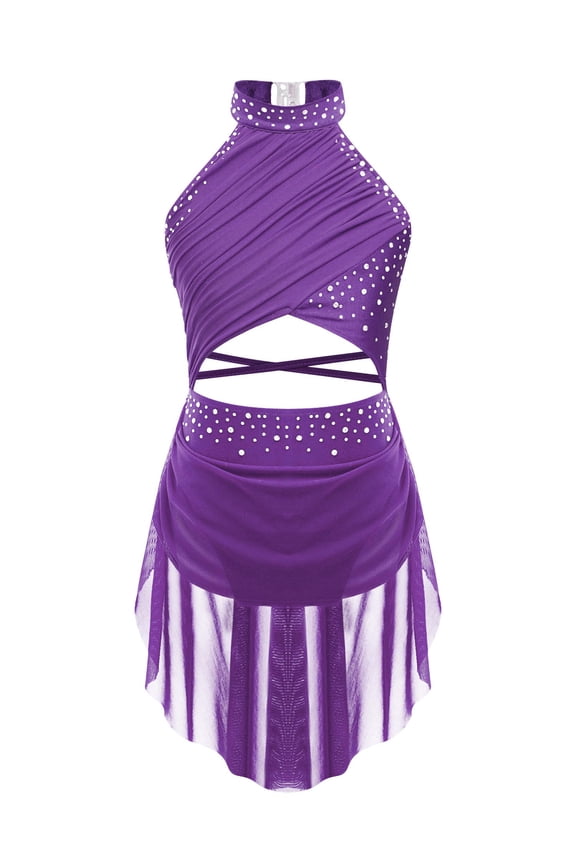 Big Girl's Camisole Lyrical Dance Dress Ballet Gymnastics Skirted Leotard Latin Jazz Modern Purple 6