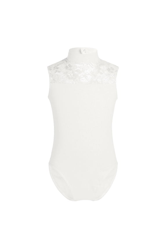Big Girls Turtle Neck Lace Back Retro Dancewear Ballet Gymnastics Leotard Costumes Ivory M