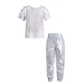 thumbnail image 1 of Moggemol Boys Girls Hip Hop Dance Outfit Jazz Dancewear Kids Modern Dance Shirt Shiny Metallic Tops Silver 120, 1 of 5