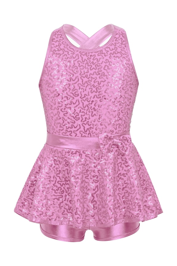 Children Girls Tap Dance Dress Jazz Stage Performance Cross Back Modern Ballet Dancewear Pink 6