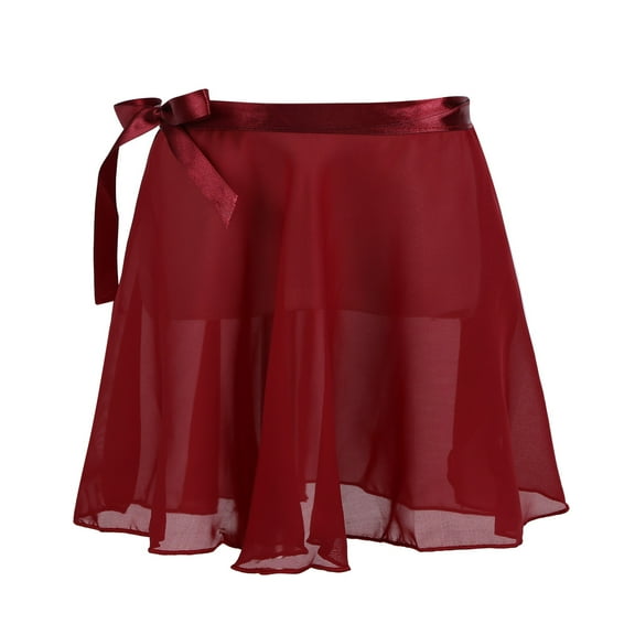 Moggemol Girls Ballet Dance Dress Basic Chiffon Floral Lace Wrap Skirt Pull-On Skirt Dancewear Burgundy S
