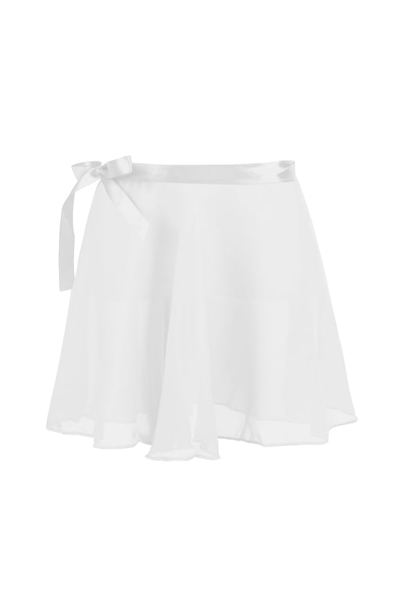 Girls Ballet Dance Dress Basic Chiffon Floral Lace Wrap Skirt Pull-On Skirt Dancewear White L