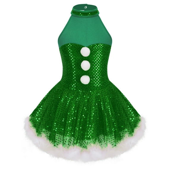 Moggemol Girls Christmas Outfit Santa Princess Dance Tutu Dress Ice Skating Dress Ballet Leotard Green 6