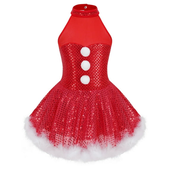 Moggemol Girls Christmas Outfit Santa Princess Dance Tutu Dress Ice Skating Dress Ballet Leotard Red 14