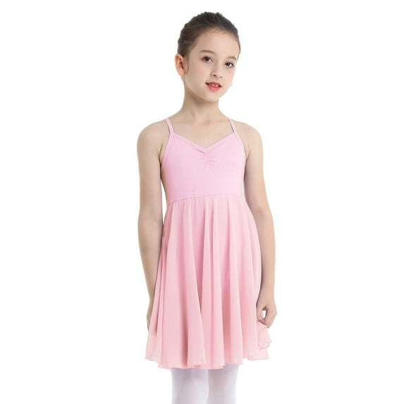 Moggemol Girls Kids Camisole Ballet Dress Ballerina Empire Waist Leotard Skater Dance Costume Pink XXL