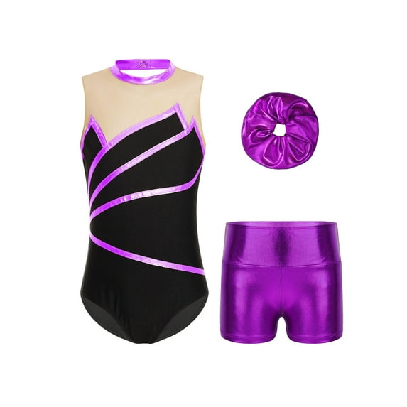Moggemol Girls Tumbling Outfits Biketards with Shorts Gymnastics Leotards 4-16 Years Sports Workout Purple 6