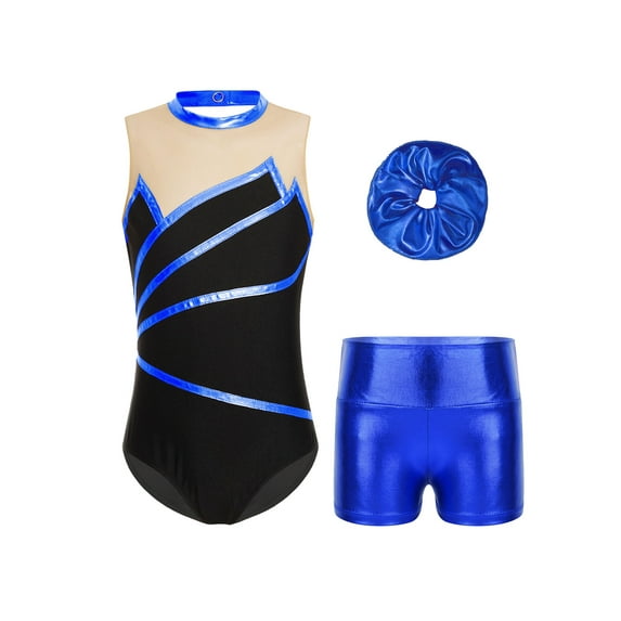 Moggemol Girls Tumbling Outfits Biketards with Shorts Gymnastics Leotards 4-16 Years Sports Workout Royal Blue 6