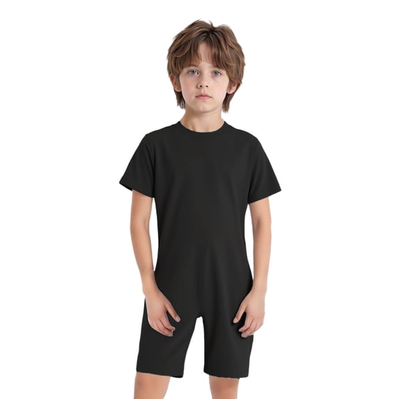 Moggemol Gymnastics Leotard for Kids Boys Girls Special Needs Adaptive Romper Short Sleeve Dance Black 10