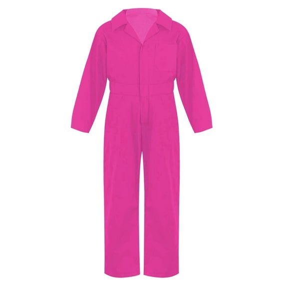 Moggemol Kids Boys Long Sleeve Turndown Collar Zipper Front Jumpsuit Casual Cotton Fashion Coveralls Hot Pink 6