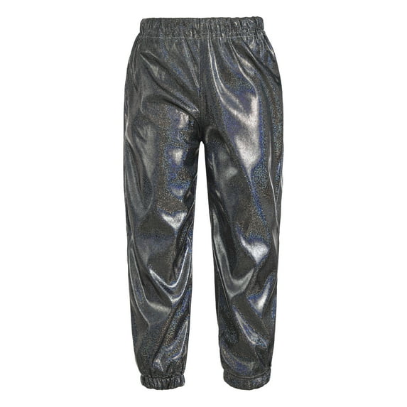 Moggemol Kids Boys and Girls Shiny Metallic Pants Elastic Waistband Jazz Dance Harem Trousers Loose Black 150