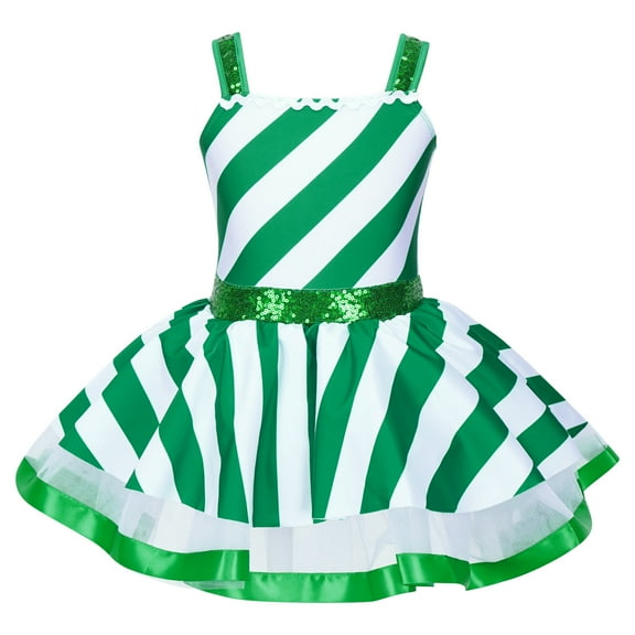 Moggemol Kids Girls Christmas Sequins Dance Tutu Dress Figure Ice Skating Dress Dancewear Party Green 10
