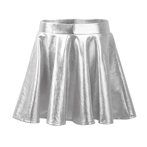Moggemol Kids Girls Glossy Metallic A Line Mini Skort Skirt for Skater Scooter Dance Gymnastics Silver 14